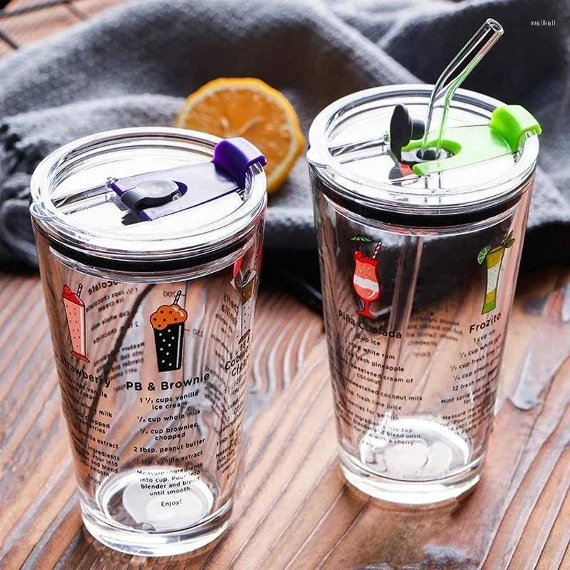 Mugs Glass Straw Water Cup Men And Women Home Office Study With Lid Car Portable