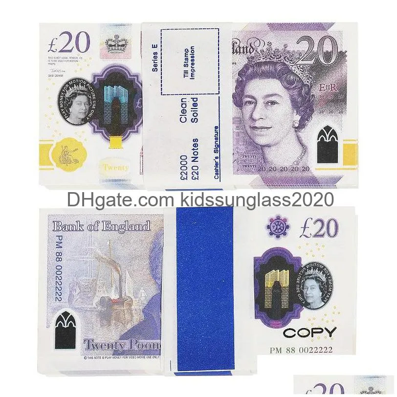 Jeux de nouveauté Prop Jeu Argent Copie Livres britanniques GBP 100 50 Notes Extra Bank Strap Films Jouer Faux Casino Po Booth Pour TV Musique Vidéo25 Dhsvg