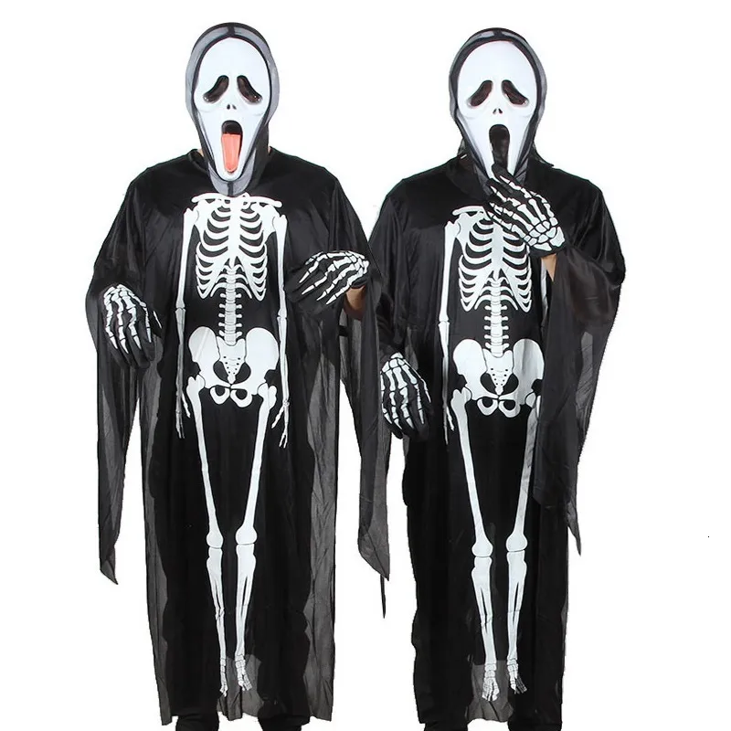 Temadräkt Halloween Horror Apparel and Gloves Skeleton Monster Demon Ghost Adult Children's Clothing 230404