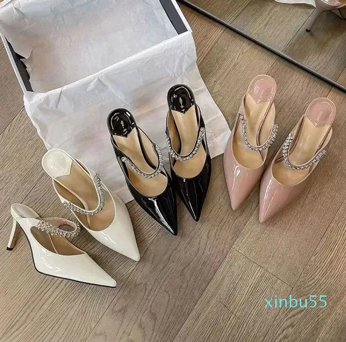 Designer-fashion Women Dress shoe sandal London High Heels slipper Crystal Strap Designer Lady Patent Suede Heel Sandals Classic Ladies Wedding shoe size 35-39