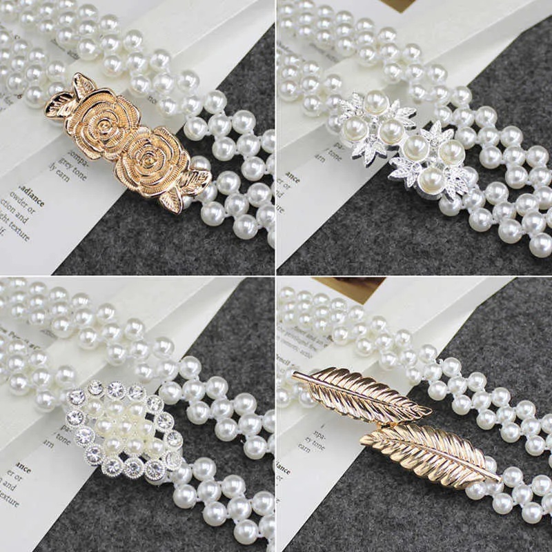 Belts Elegant Pearls Belt Rhinestones Faux Pearl Dress Belt Bridal Crystal Wedding Elastic Belt Sash Female Girls Dresses Accessories Z0404