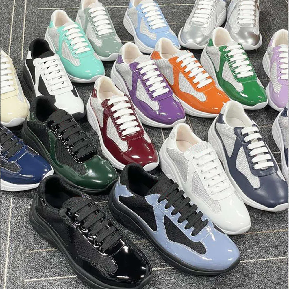 Tasarımcı Kupası XL Deri Spor Ayakkabı Lüks Erkekler Sneaker Patent Deri Düz Antrenörler Siyah Mavi Mesh Dantel Naylon Dış Mekan Ayrıntılı Ayakkabılar KUTU NO53 İLE