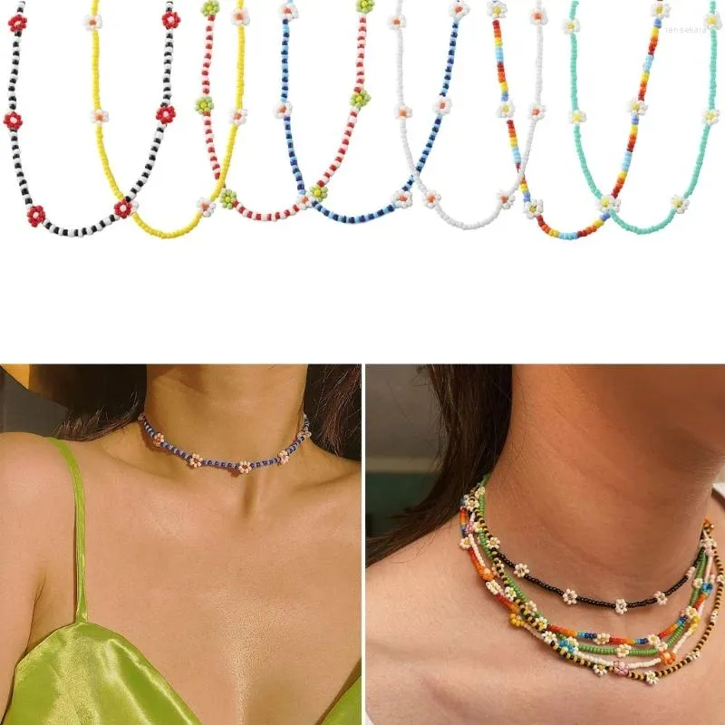 Chains Bohemian Candy-Colored Floral Beaded Necklace For Women Sweet-and-Chic Resin Flower Clavicle Chain Party Ornament Gift