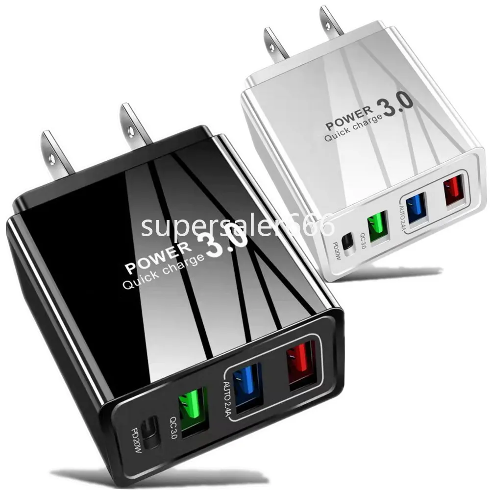 4 Ports PD Type C PD Chargers AC Home Travel USB C Wall Charger Power adapters High speed Charge Plugs For IPhone 11 12 13 14 15 Samsung Htc s1