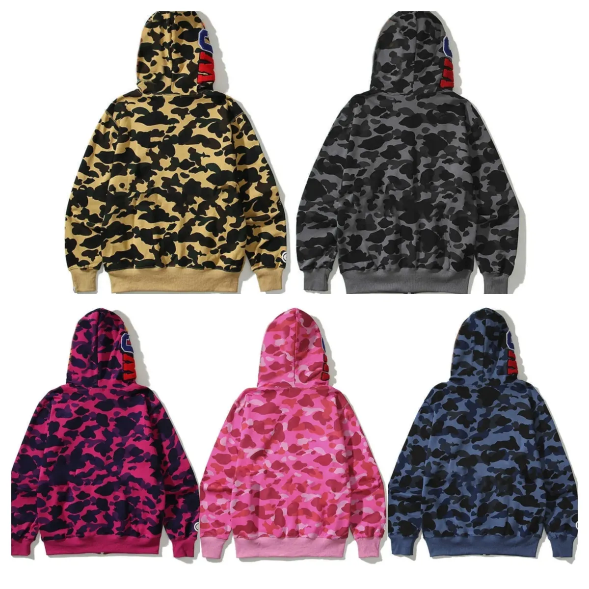 Sweats à capuche pour hommes Zip Up Shark Vestes à manches longues Manteaux à capuche Lâche Camouflage Veste Imprimer Femme Sweat à capuche Modèle populaire Sportwear Taille de haute qualité S-3XL