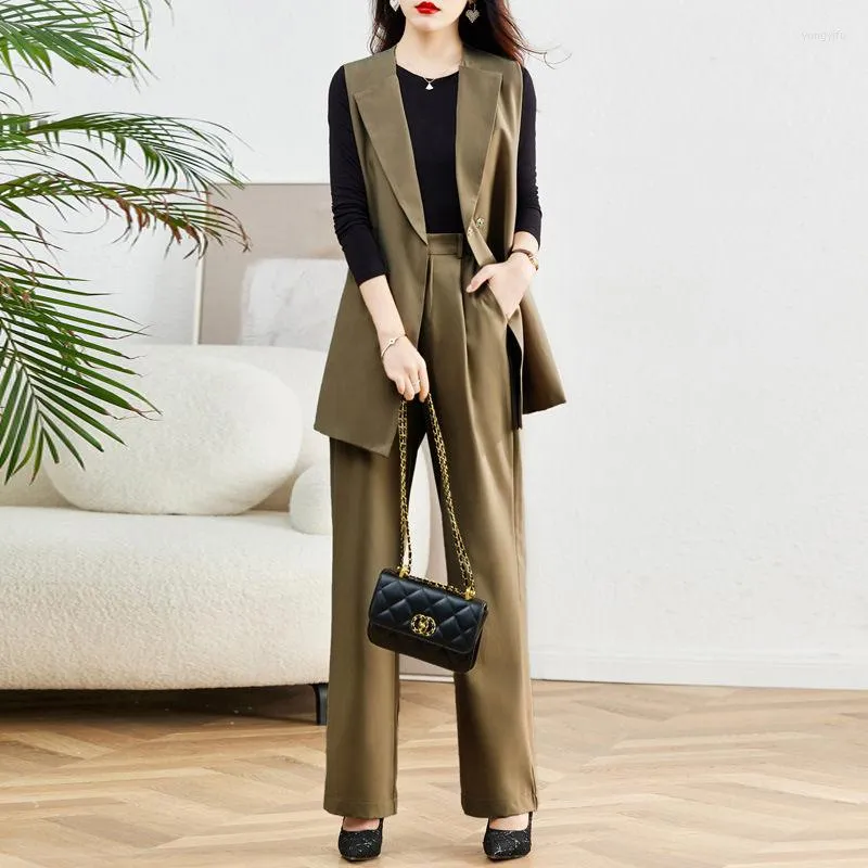 Women's Two Piece Pants Women's Fashion Suit 2023 Autumn Vest Three Trend Ladies Slimming Tops Waistcoat Sleeveless Blazer And Set T640