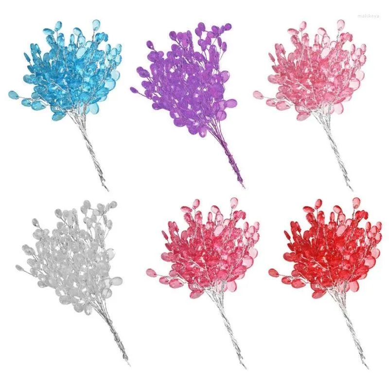 Decorative Flowers 10Pcs/lot Artificial Bouquet Acrylic Bead Drops Spray For Wedding DIY Craft (White/Purple/Blue/Pink/Red) Simulation