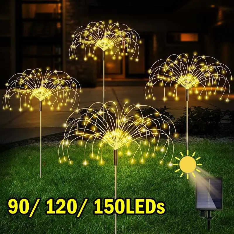 Novelbelysning LED Solar fyrverkerier Ljus Vattentät utomhus Maskros Diy Shape Lamp Flash String Fairy Lights For Garden Landscape Lawn Decor P230403