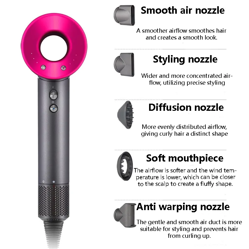 Hair dryer 5 in 1 Professional negative ion leafless hair care dryer to reduce frizzy hair Powerful hot and cold air constant temperature hair salon hair dryer