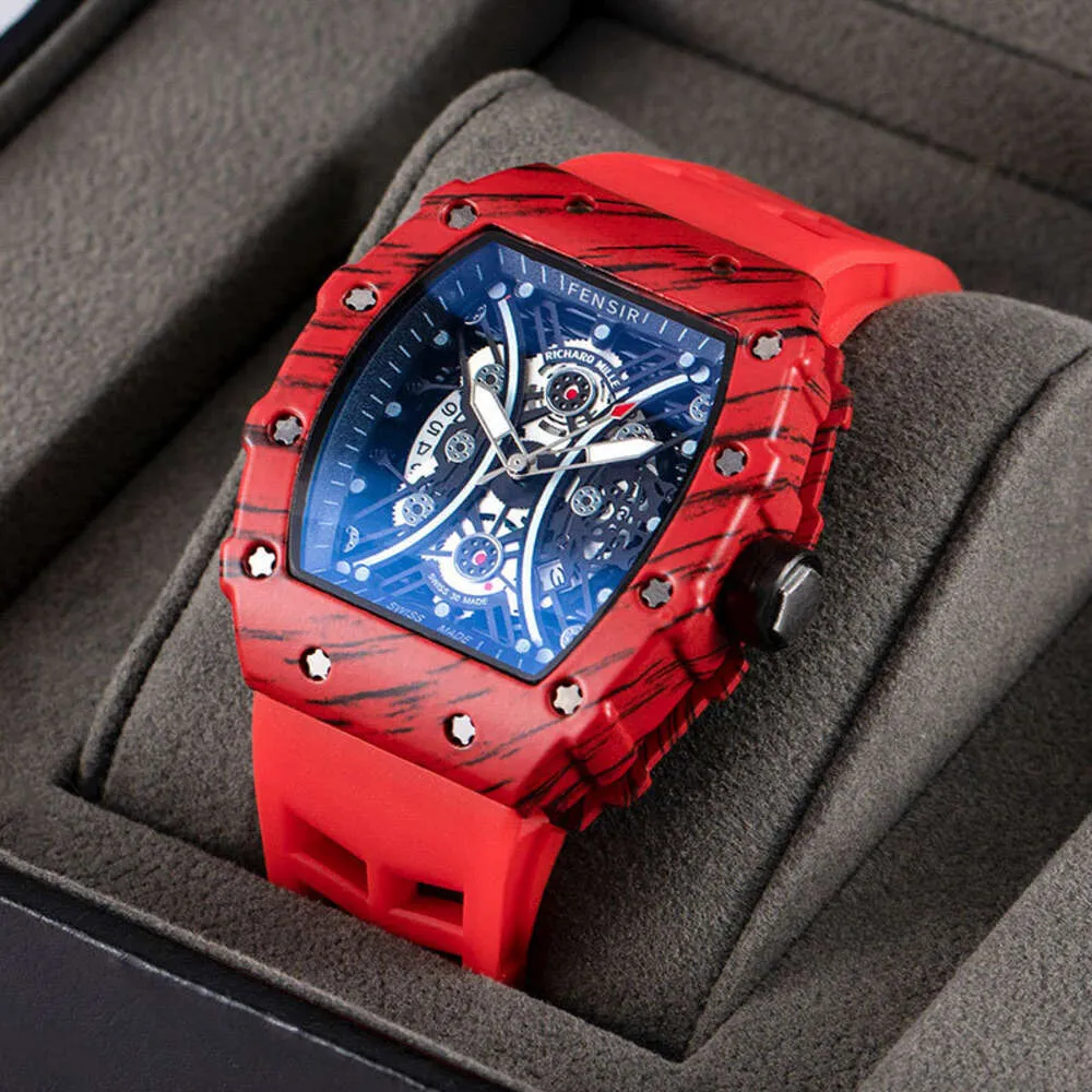 Richardmill Watches Quartz Independent Design Stainless Deluxe Carbon 3 Fiber Watch Men Premium Atm Steel Waterproof YE83