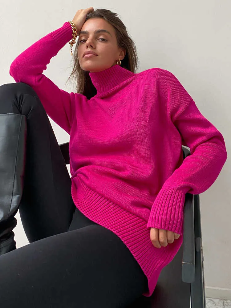 Nieuwe Rose Rood Herfst Winter Dames Trui Pullover 2024 Basic Groene Coltrui Oversize Jumper Vintage Gebreide Truien Voor Vrouwen