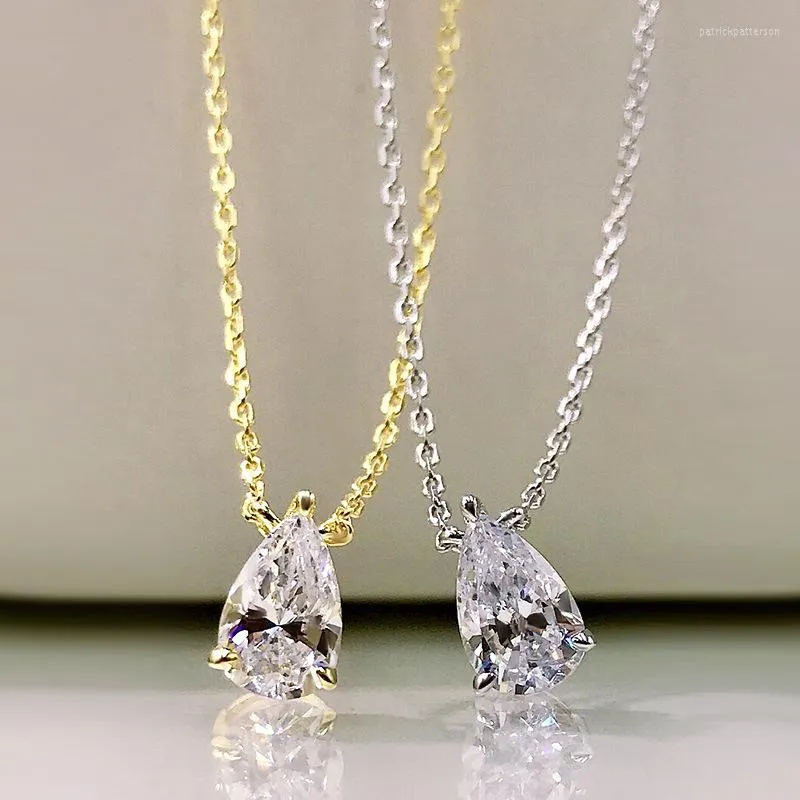 Chains European And American S925 Silver Pear Shape Water Drop Necklace Women's High Carbon Diamond Clavicle Chain Pendant