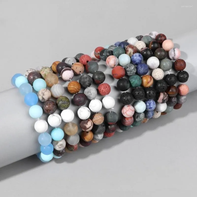 Strand 10mm stora pärlor armband matt naturlig sten klassiska charm män amazonite agates armband energi elastiska smycken kvinnor