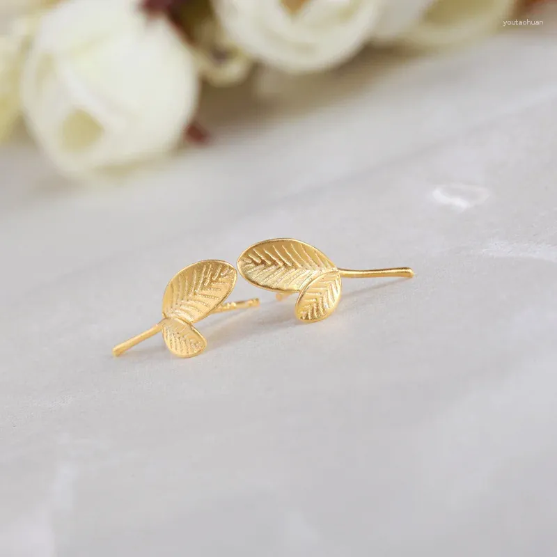 Boucles d'oreilles couleur argent véritable, bijoux pour femmes, style bohème, feuilles d'or, petites filles, vente en gros