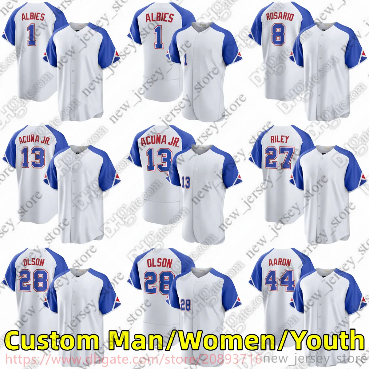 Anpassad S-6XL 2023 City Connect Movie Baseball Jersey Stitched 13 Ronaldacuna Jr. 28 Mattolson 1 Ozziealbies 44 Hankaaron 8 Eddierosario Maxfried Austinriley Jersey