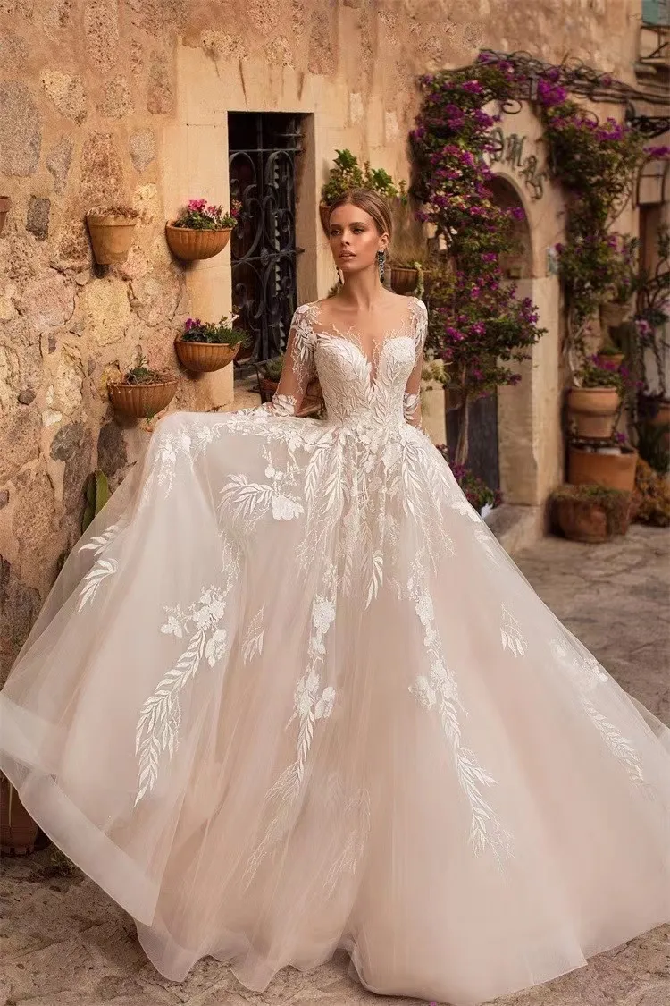 sexy long sleeve wedding dress Long-Sleeved with Open-Back neckline adds a touch of bold sophistication lace long sleeves Wedding Dress