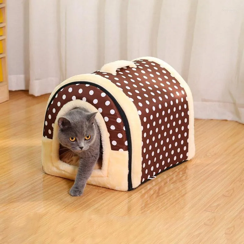 Cat Beds Removable House Semi-Enclosed Puppy Cave Pet Bed Dog Kennel Warm Velvet Kitten Sleeping Nest For Small Dogs Cats