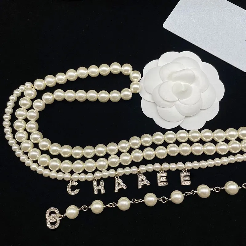Belt111 Womens Chain Belt Diamond Letter Pendant Midjekedjor Designer Pearl Belts Charm Girdle Double Layer Midjeband Weote G5