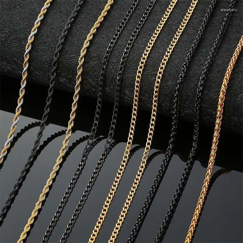 Chains AZIZ BEKKAOUI Standard Chain 316L Stainless Steel Link In Black Gold Color Twist Necklace For Men Thin Jewelry 3-7mm