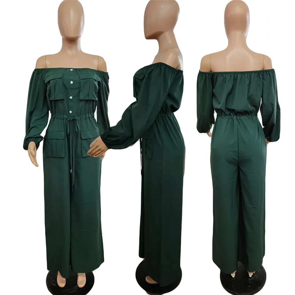 Designer Jumpsuits Women Long Sleeve Rompers Fall Winter Clothes Casual Slash Jumpsuits with pockets Fashion One Piece Outfits Overalls Cargo Pants 8476
