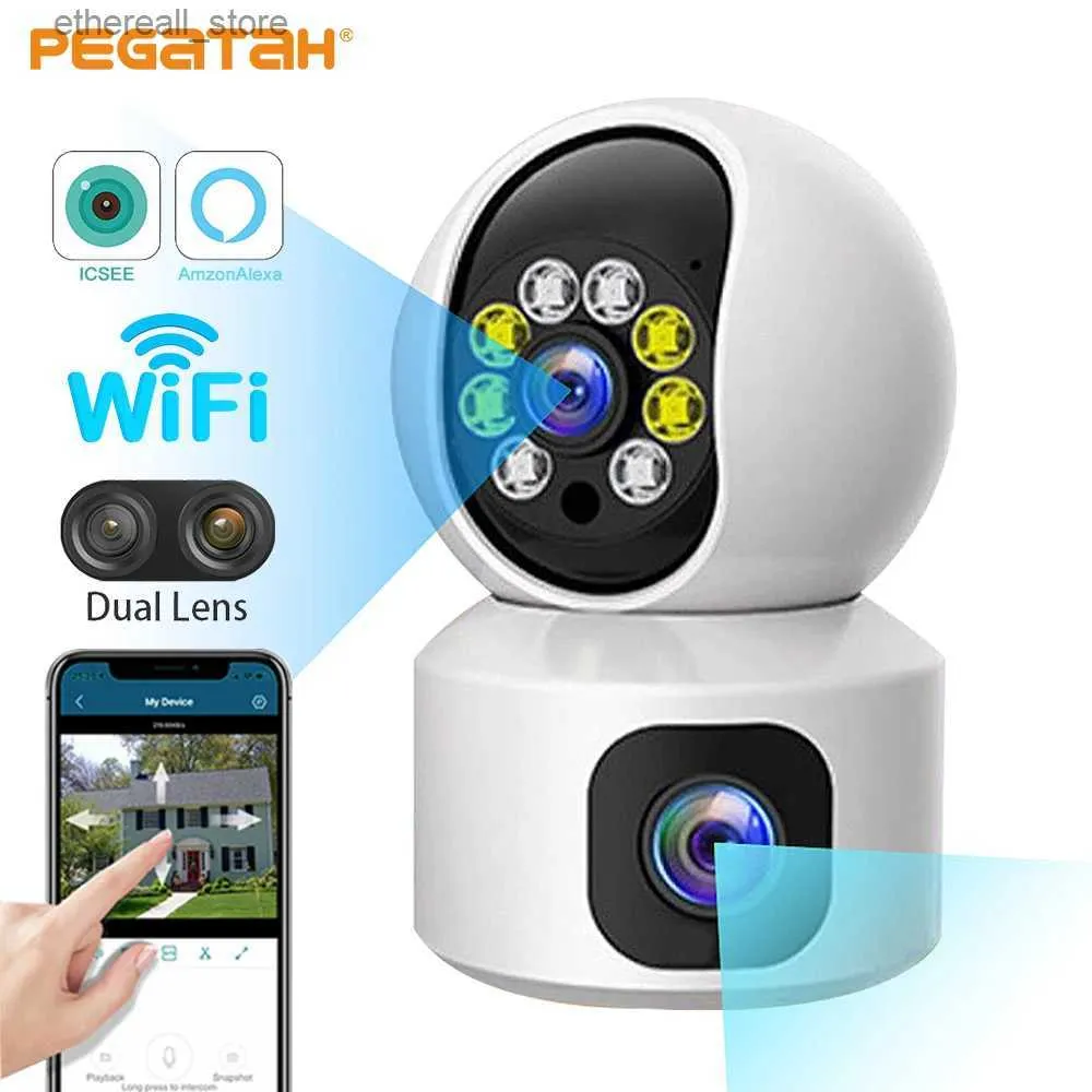 Baby Monitors PEGATAH 4MP IP WiFi Camera Wireless Baby Monitor Night Vision Indoor AI Tracking Dual Lens PTZ Security Surveillance Cameras Q231104