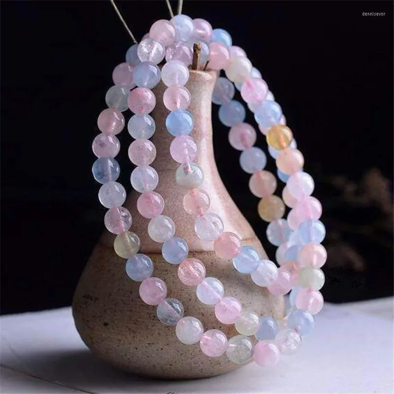 Strand Wholesale 6mm Natural Colorful Morganite Stone Healing Crystal Quartz Bracelets Women Femme Charm Stretch Round Bead Bracelet