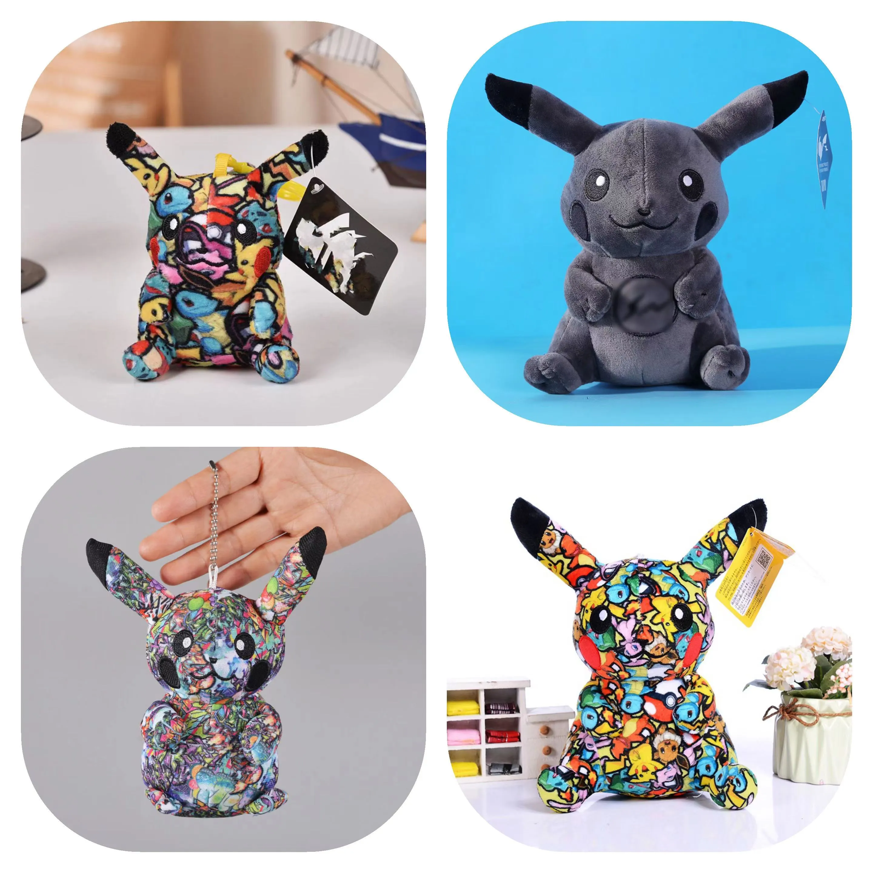Wholesale cute color pika pendant plush toy keychain holiday gift claw machine prizes