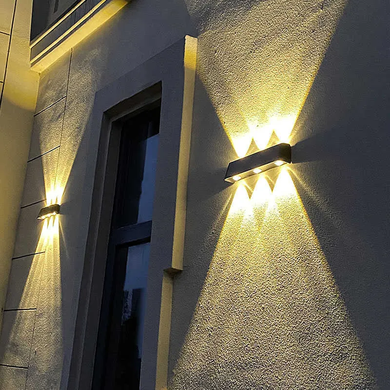 Novelbelysning Solar LED -lampor utomhus vägglampa trädgård dekoration aluminium solnedgång lampa upp och ner belysningsvägg lampan p230403