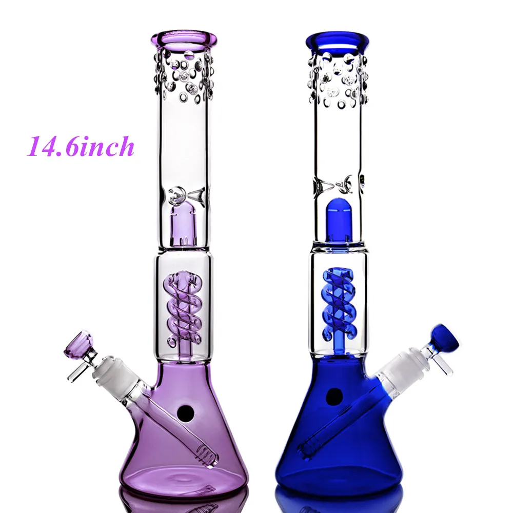 Glazen Beker Waterpijpen met Gekleurde Helix Spoel Perc Waterpijpen Dikke Bongs met Diffuse Downstem 14 mm Joint Rigs Rookaccessoires