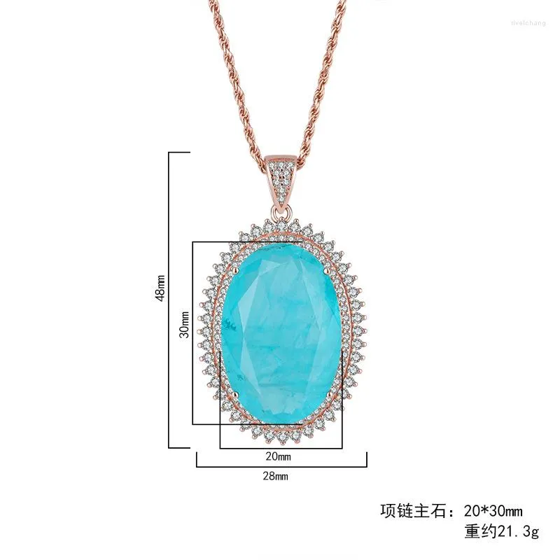 Catene Fashion Trend S925 Argento intarsiato 5A Zircon Ladies Personality Paraiba Big Pendant Pietra principale a forma di Dan