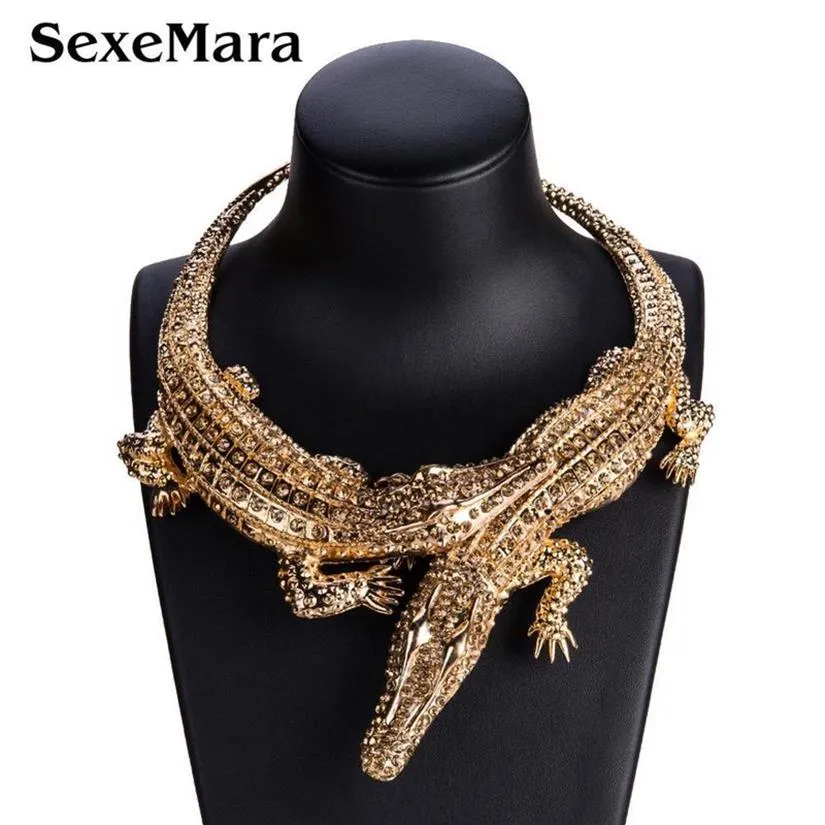 ZiccoWong Exaggerated Halloween Necklace Rhinestone Noble Crocodile Necklaces Choker Statement Jewelry Animal Collier Y2009182097