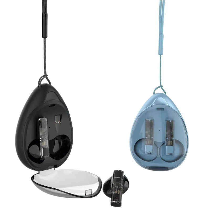 Casque sans fil TWS Bluetooth Écouteurs Longue durée de vie de la batterie Mini écouteurs de jeu Casque Transparent Type C Étui de charge Variété de couleurs Manchette intra-auriculaire avec sangle