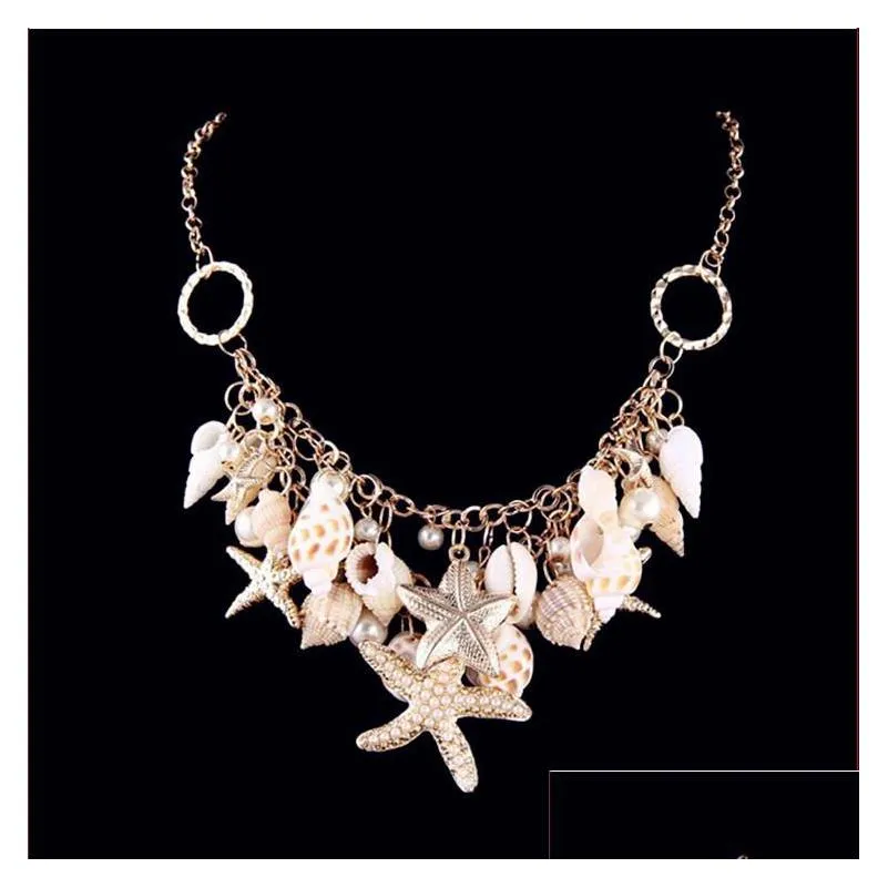 Colliers pendentif en gros nouvelle mode plage vent coquille conque étoile pendentif collier clair de lune pierre précieuse océan élément pour femmes bijoux Dhovb