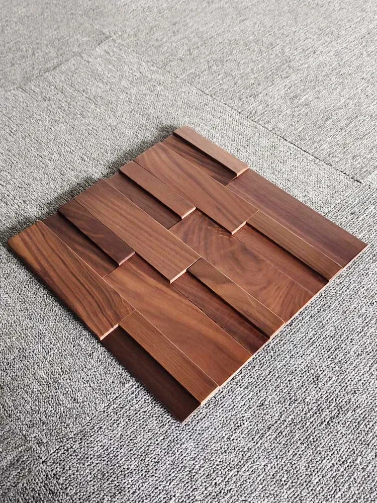 3D American Style Self-Adhesive Natural Black Walnut Wood Mosaic Tile Size 30x30cm Art Wooden Wall Panel For Home/Office Decor