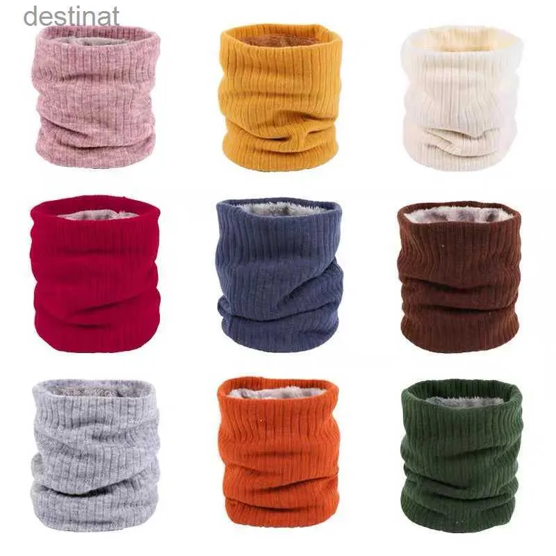 Schals Neue Halstuch Winter Baby Mädchen Junge Feste Strickkragen Dicke Warme Samtige Ringe Schals Hohe Qualität Schalldämpfer Halsring SchalL231104