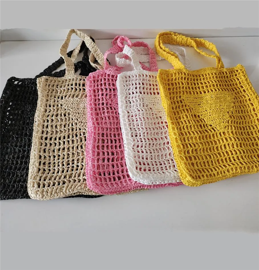 Модные сетчатые полые тканые сумки для покупок с надписью P, домашний декор для лета, соломенная сумка-тоут, пляжная сумка на плечо, 6 цветов7854868
