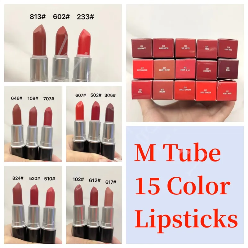 Ny Tube Lipstick för Girl M Brand Best Quality Matte Lipsticks With 15 Color Rouge A Levres 3G Stain Lipsticks High Quality Girl Lip Cosmetics With Fast Shipping Stock