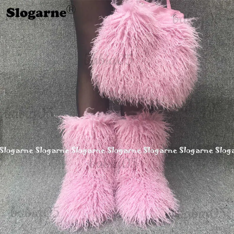 New Fashion Handbag Women 2023 Outdoor Faux Wool Luxury Fur Woman Furry Bag Girls' Fluffy Curly Boots Wallet Purse T231104