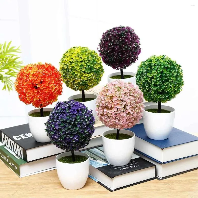 Flores decorativas Plantas artificiales Bola Bonsai Decoraciones de boda Simulación Falta Pot de ordela Ornamentos de casa 26 15 cm 6 colores