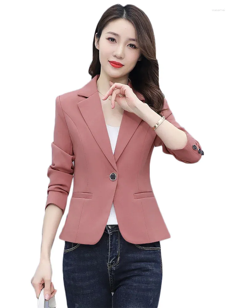 Women's Suits Blazer Coat Women Short Slim Small Korean Office Lady 2023 Spring Pink Fashion Temperament Long Sleeve Tops Clothing