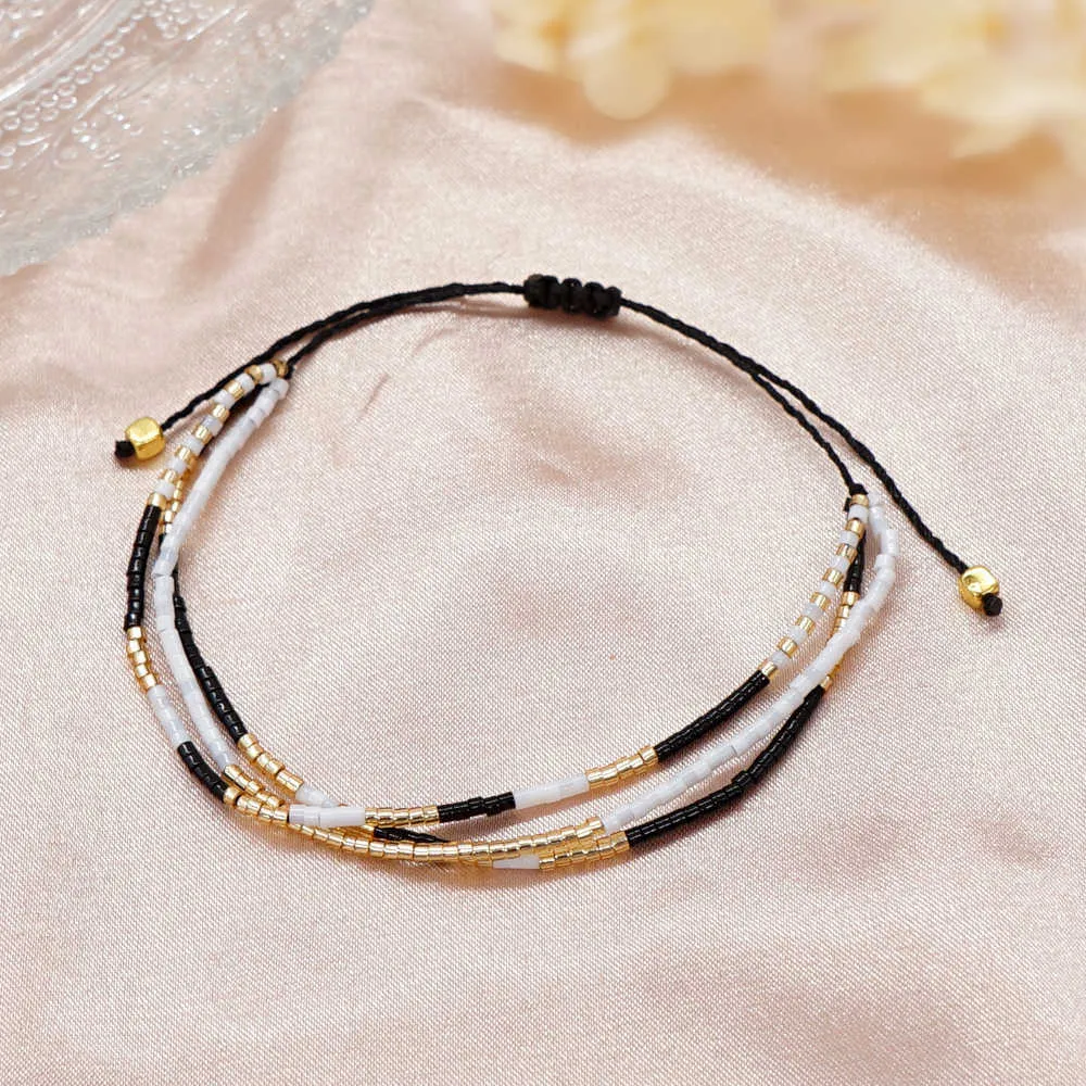 Очарование браслетов GO2BOHO Multi Strand Dainty Bracelet Fashion Jewelry Белое черное золото.