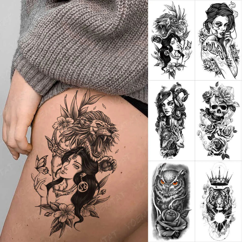 5 PC Temporary Tattoos Waterproof Temporary Tattoo Sticker Anime Cool Girl Flash Tatto Evil Witch Old School Body Art Arm Fake Tatoo Men Women Z0403