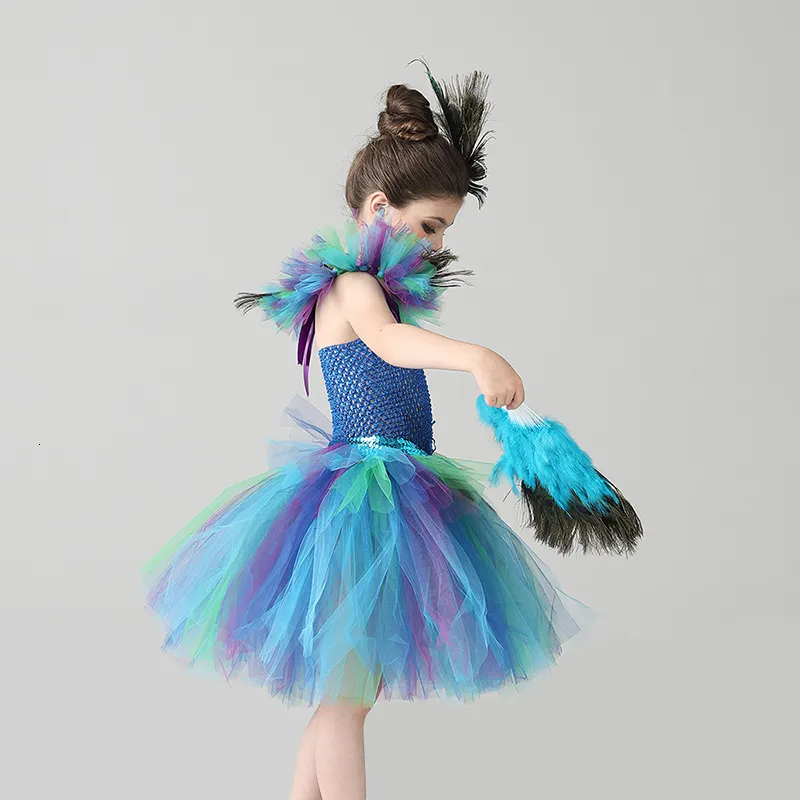 Girls Royal Peacock Tutu Costume Kids Peacock Princess Carnival Fancy Dress Ballerina Halloween Birthday Party Girl Tutu Dress (2)