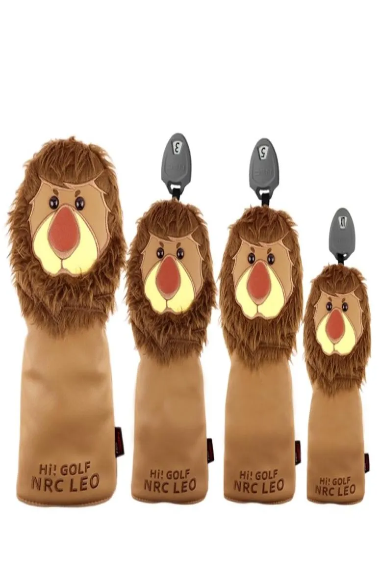 Golf Club Head Covers Cute Lion For Driver Fairway PU Leather