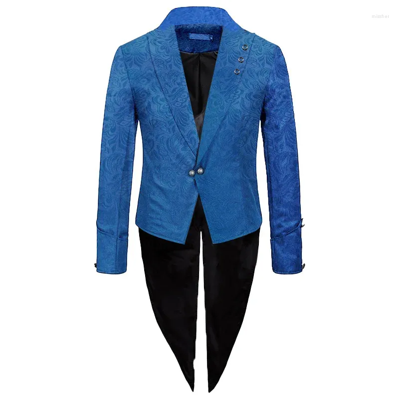 Ternos masculinos smoking blazer tailcoat um botão formal longo jaqueta casaco vintage caudas noite jacquard casamento noivo uniforme