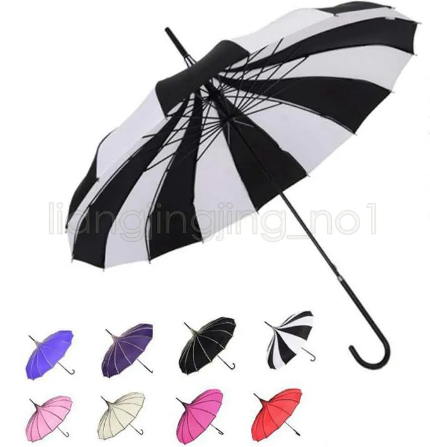 Paraply svartvita ränder långt handtag Bumbershoot Pagoda Creative Fresh Photography Paraplyer Straight Rod Bent Handle GGA497 10st