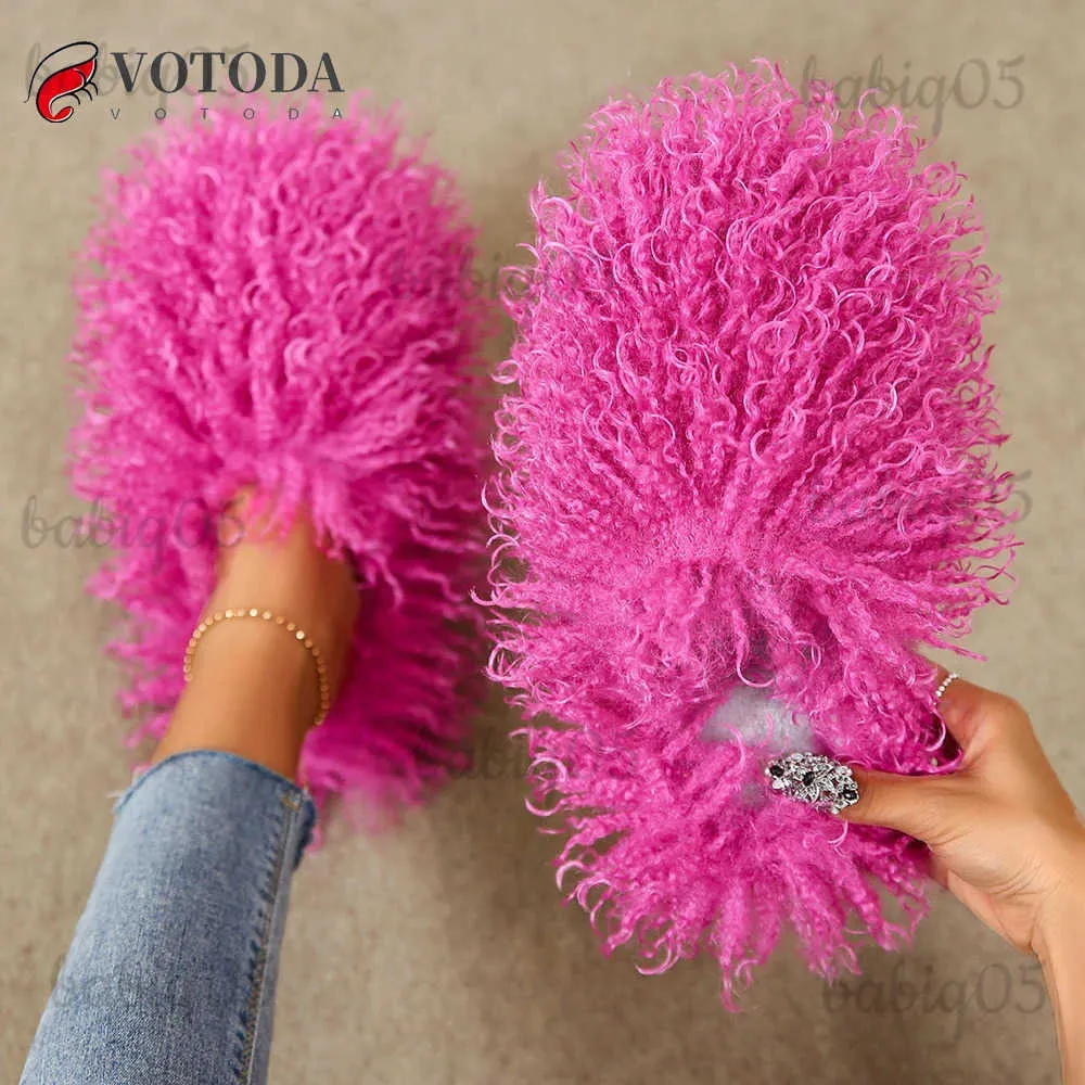 Winter Furry Women Slippers Fluffy Faux Mongolian Fur Slides Warm Plus Fuzzy Flip Flops Luxury Shoes Woman T231104