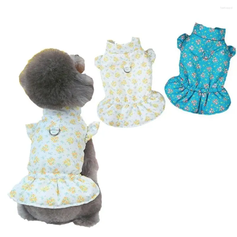 Ubrania z ubrania dla psa sukienka księżniczka urocza słodka zimowa ciepła kwiatowa spódnica szczeniaka z d-ringiem bawełniany holowy płaszcz małe psy koty ubrania