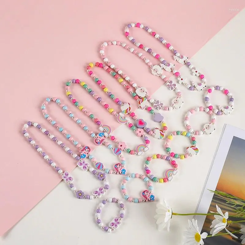 Chains Children's Jewelry Cartoon Bracelet Necklace Set Wooden Stretch Beaded 50cm Animals Safe And Kawaii For Children