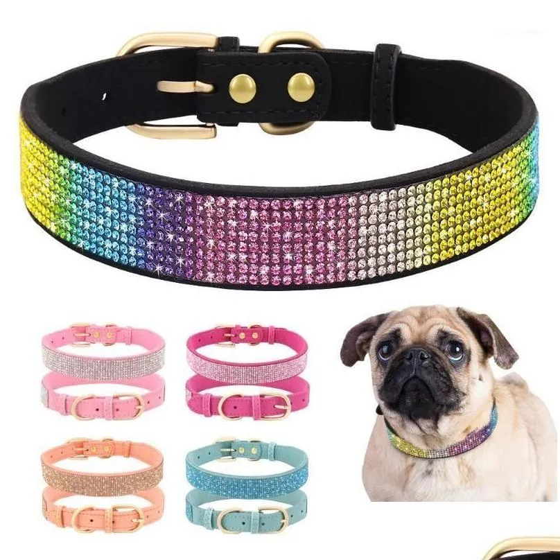 Colliers de chien Laisses Bling Strass Collier Doux En Daim En Cuir Chat Chiot Collier Pour Petits Chiens Moyens Chats Chihuahua Yorkshire P Dhafg